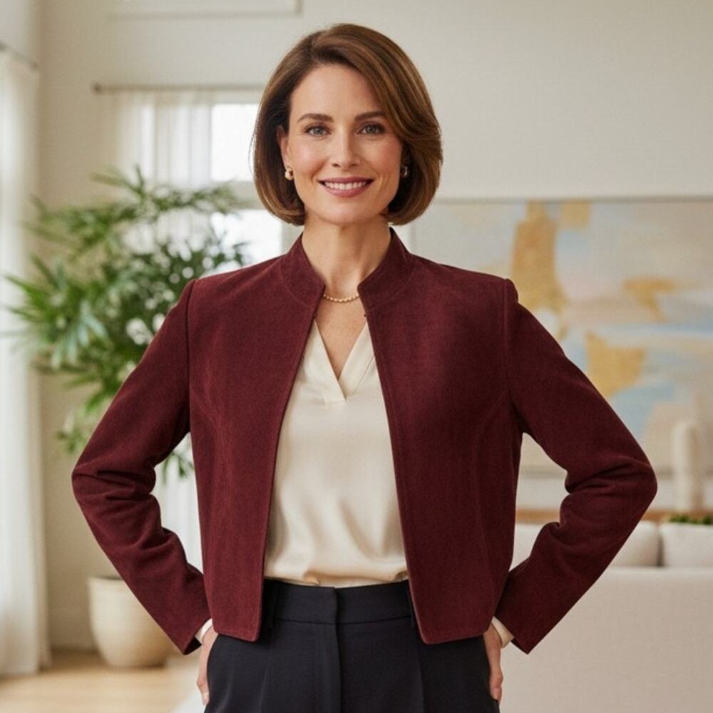 Vintage HALF MOON Maroon Cow Split Leather Long Sleeve Jacket Womens Size Large